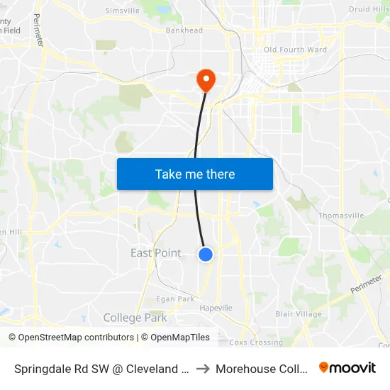 Springdale Rd SW @ Cleveland Ave to Morehouse College map