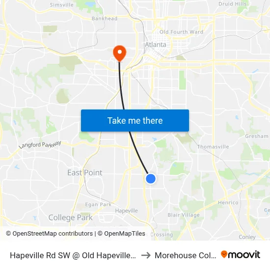 Hapeville Rd SW @ Old Hapeville Rd SW to Morehouse College map