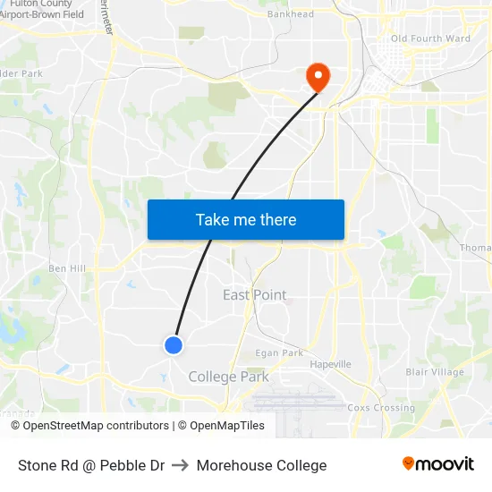 Stone Rd @ Pebble Dr to Morehouse College map