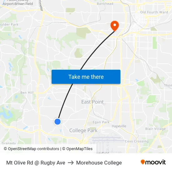 Mt Olive Rd @ Rugby Ave to Morehouse College map