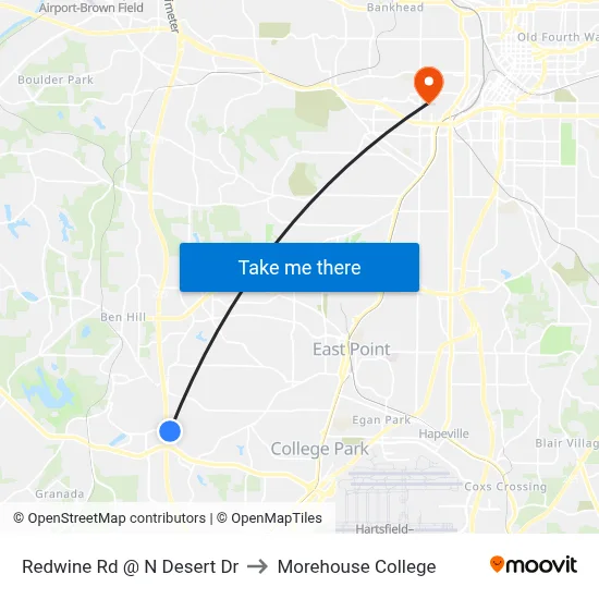 Redwine Rd @ N Desert Dr to Morehouse College map