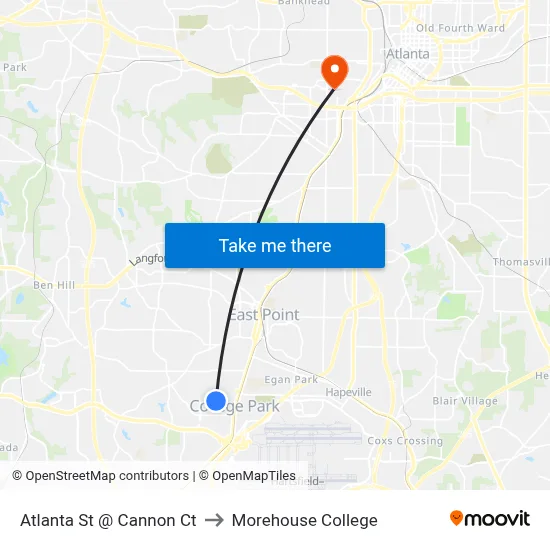 Atlanta St @ Cannon Ct to Morehouse College map