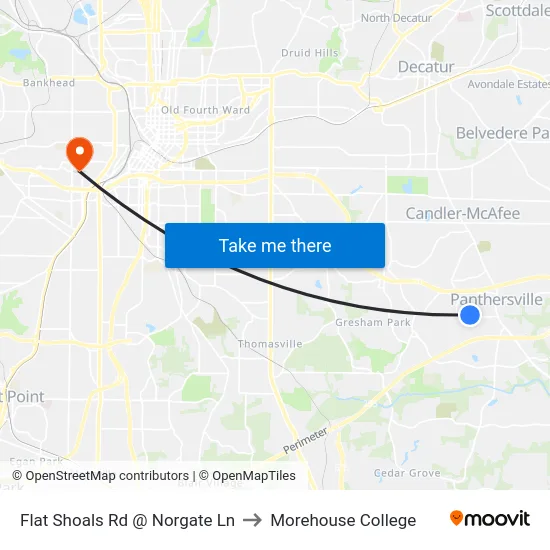 Flat Shoals Rd @ Norgate Ln to Morehouse College map