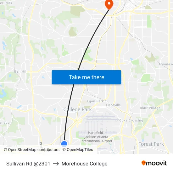 Sullivan Rd @2301 to Morehouse College map