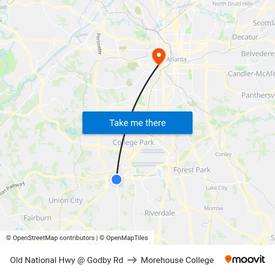 Old National Hwy @ Godby Rd to Morehouse College map