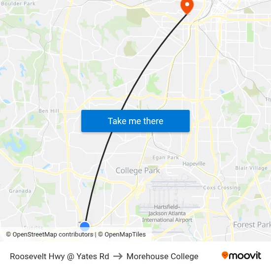 Roosevelt Hwy @ Yates Rd to Morehouse College map