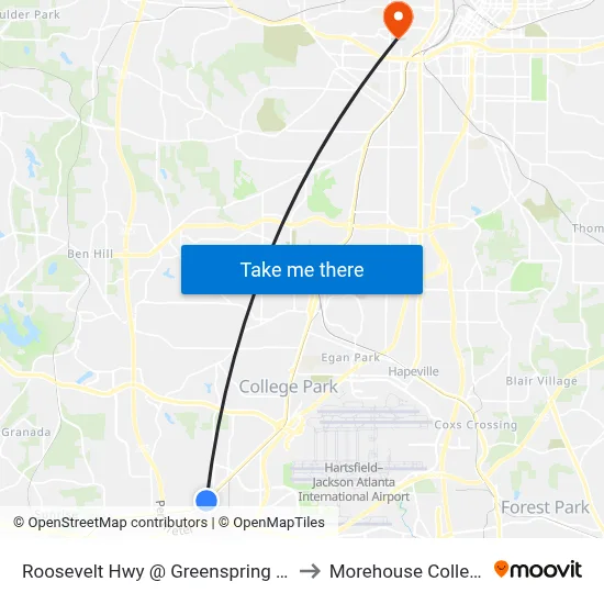 Roosevelt Hwy @ Greenspring Rd to Morehouse College map