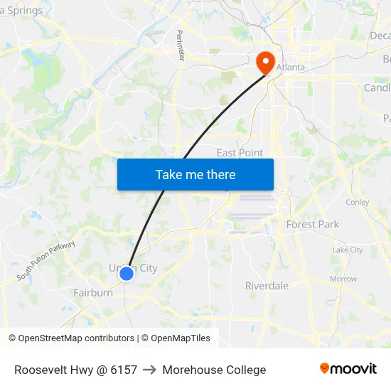 Roosevelt Hwy @ 6157 to Morehouse College map