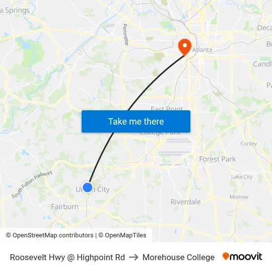 Roosevelt Hwy @ Highpoint Rd to Morehouse College map
