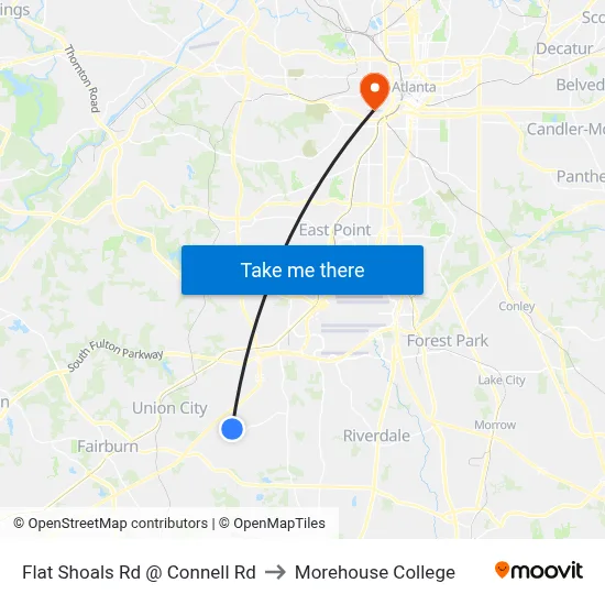 Flat Shoals Rd @ Connell Rd to Morehouse College map