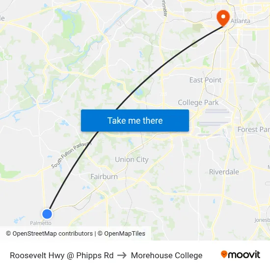 Roosevelt Hwy @ Phipps Rd to Morehouse College map