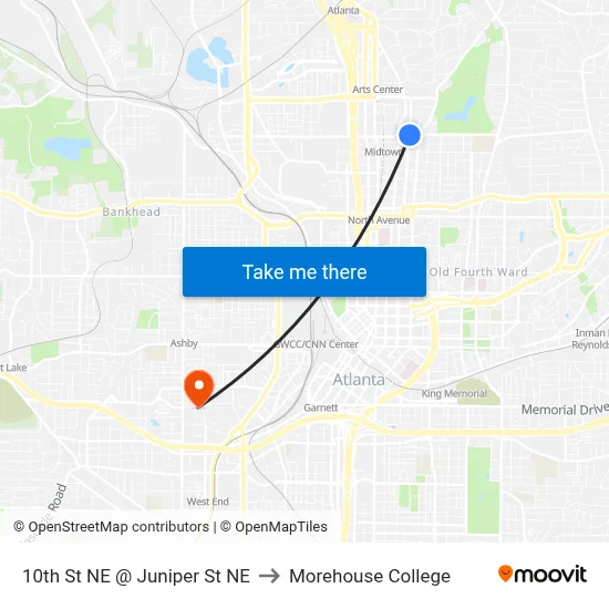10th St NE @ Juniper St NE to Morehouse College map