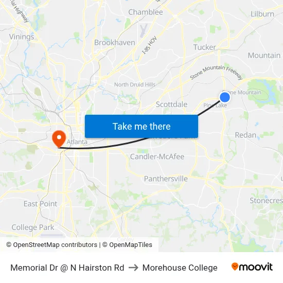 Memorial Dr @ N Hairston Rd to Morehouse College map