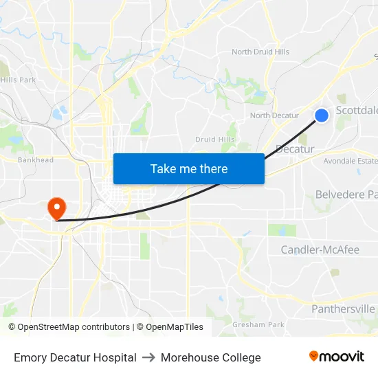 Emory Decatur Hospital to Morehouse College map