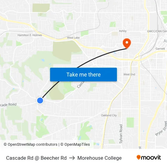 Cascade Rd @ Beecher Rd to Morehouse College map