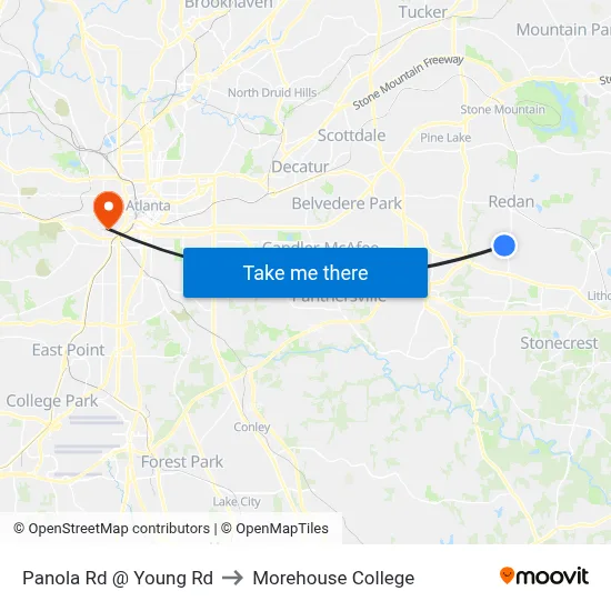 Panola Rd @ Young Rd to Morehouse College map