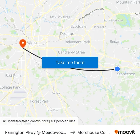 Fairington Pkwy @ Meadowood Cir to Morehouse College map