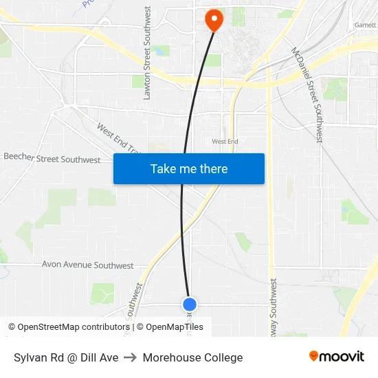 Sylvan Rd @ Dill Ave to Morehouse College map