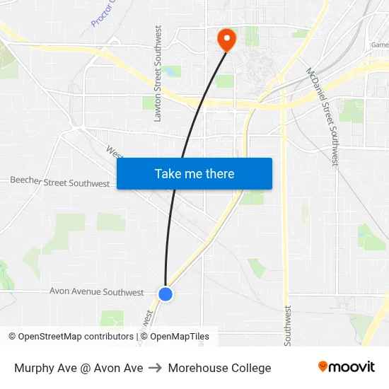 Murphy Ave @ Avon Ave to Morehouse College map
