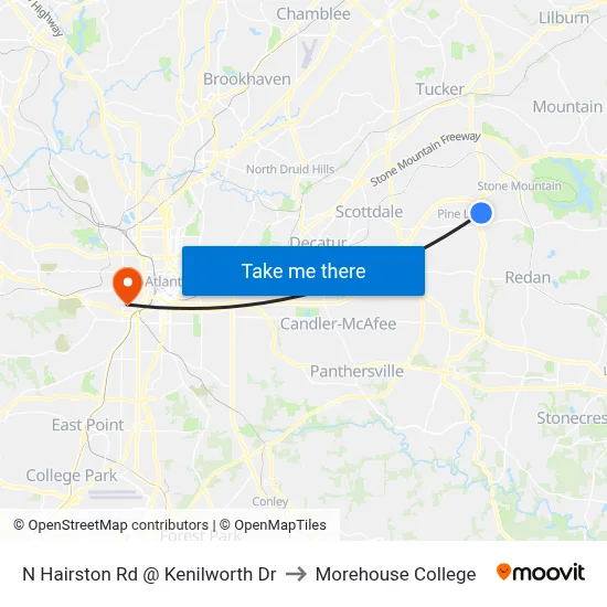 N Hairston Rd @ Kenilworth Dr to Morehouse College map