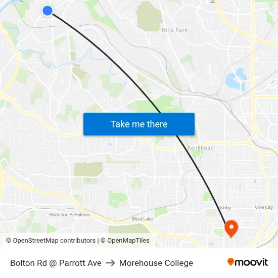 Bolton Rd @ Parrott Ave to Morehouse College map