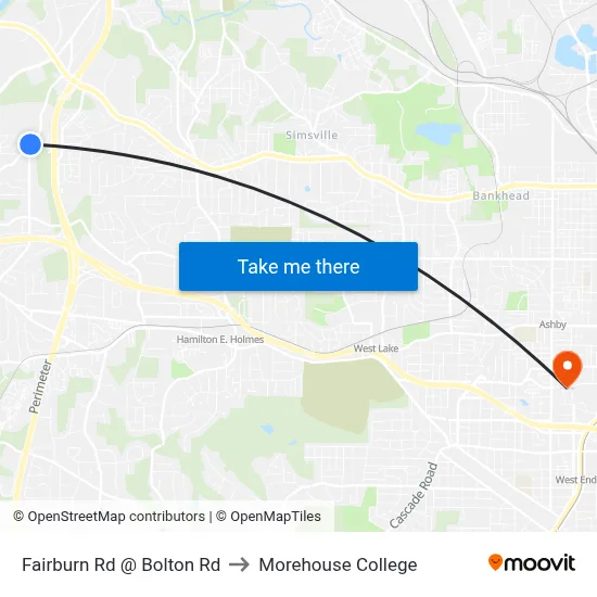 Fairburn Rd @ Bolton Rd to Morehouse College map