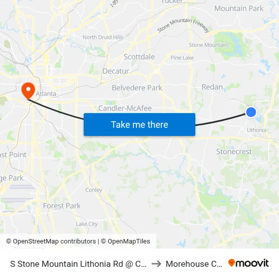 S Stone Mountain Lithonia Rd @ Chapman Rd to Morehouse College map