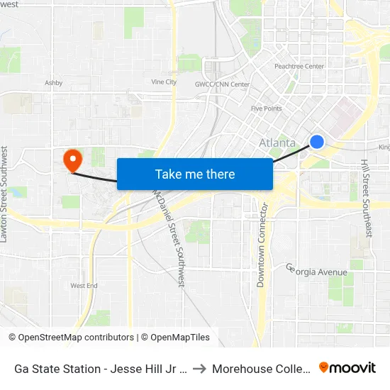 Ga State Station - Jesse Hill Jr Dr to Morehouse College map