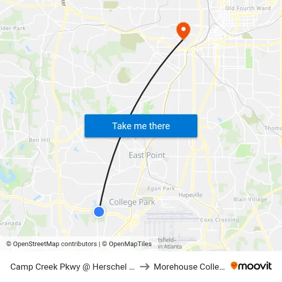 Camp Creek Pkwy @ Herschel Rd to Morehouse College map