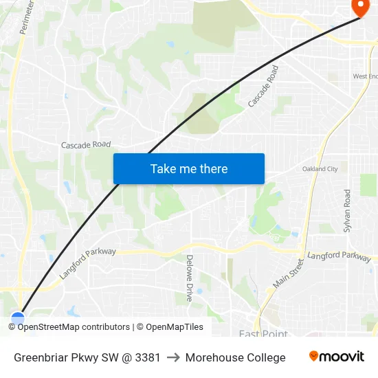 Greenbriar Pkwy SW @ 3381 to Morehouse College map