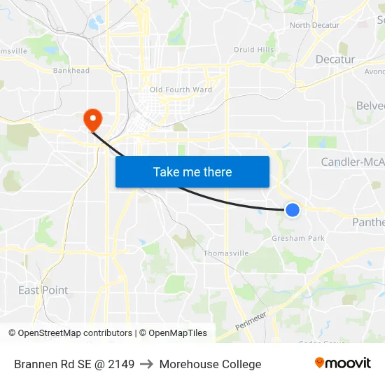 Brannen Rd SE @ 2149 to Morehouse College map