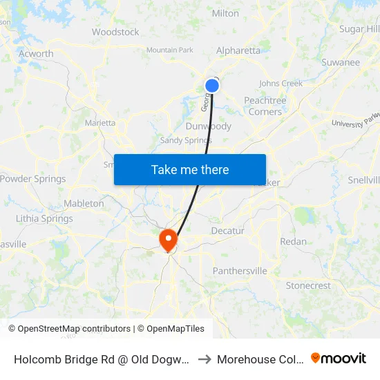 Holcomb Bridge Rd @ Old Dogwood Rd to Morehouse College map