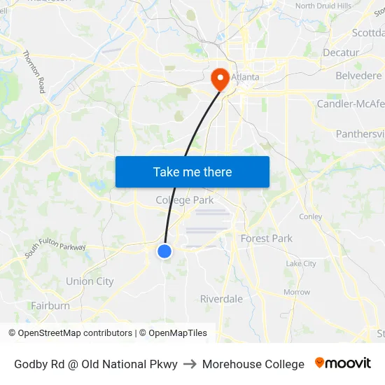 Godby Rd @ Old National Pkwy to Morehouse College map