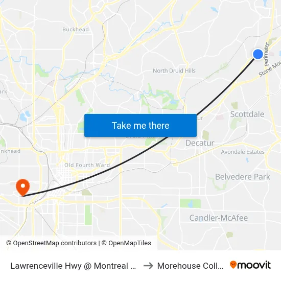 Lawrenceville Hwy @ Montreal Rd W to Morehouse College map