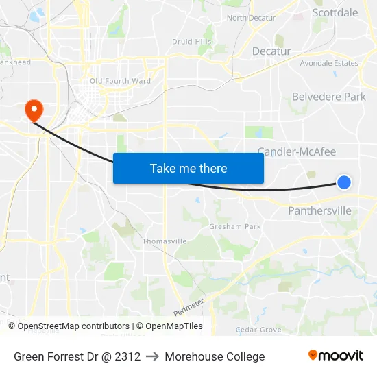 Green Forrest Dr @ 2312 to Morehouse College map