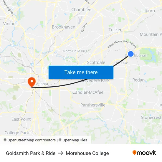 Goldsmith Park & Ride to Morehouse College map