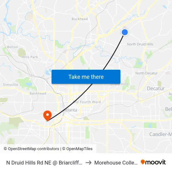 N Druid Hills Rd NE @ Briarcliff Rd to Morehouse College map