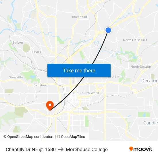 Chantilly Dr NE @ 1680 to Morehouse College map