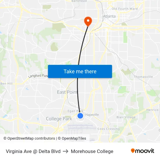 Virginia Ave @ Delta Blvd to Morehouse College map