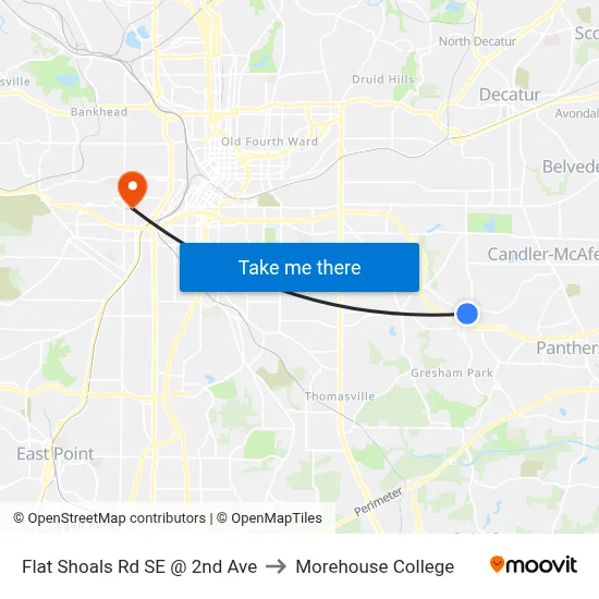 Flat Shoals Rd SE @ 2nd Ave to Morehouse College map