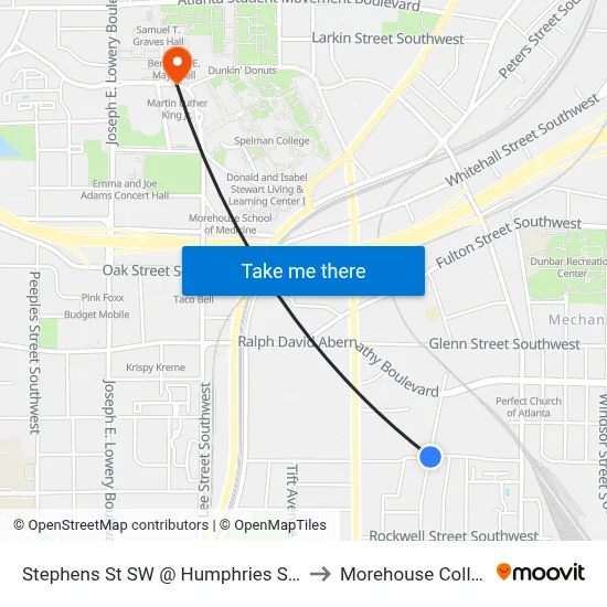 Stephens St SW @ Humphries St SW to Morehouse College map