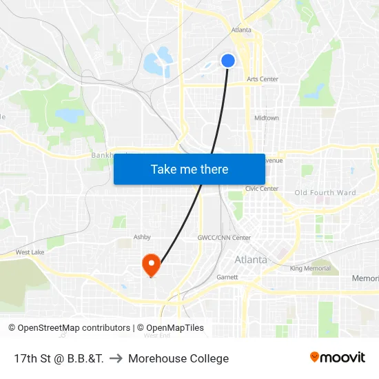 17th St @ B.B.&T. to Morehouse College map