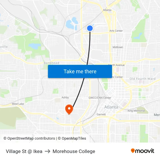 Village St @ Ikea to Morehouse College map