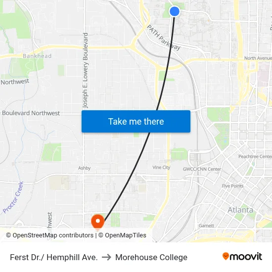 Ferst Dr./ Hemphill Ave. to Morehouse College map