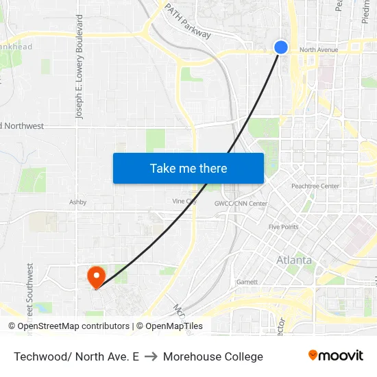 Techwood/ North Ave. E to Morehouse College map
