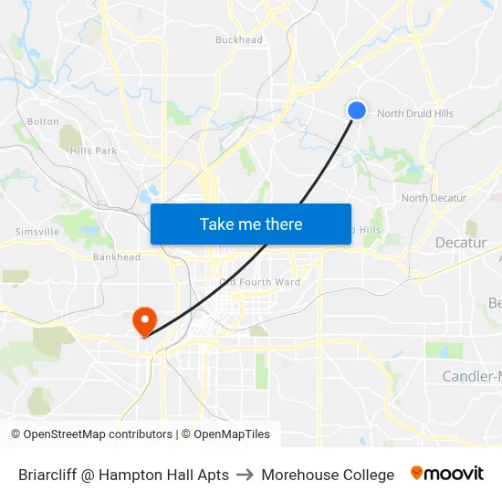 Briarcliff @ Hampton Hall Apts to Morehouse College map
