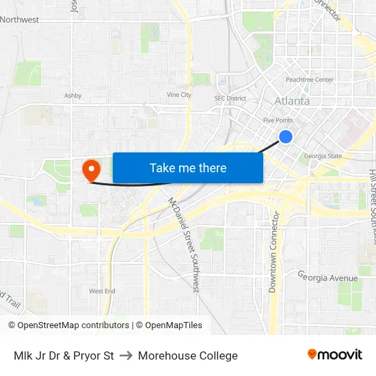Mlk Jr Dr & Pryor St to Morehouse College map