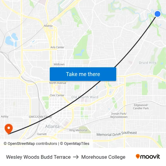 Wesley Woods Budd Terrace to Morehouse College map