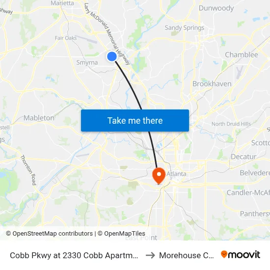 Cobb Pkwy at 2330 Cobb Apartment Homes to Morehouse College map