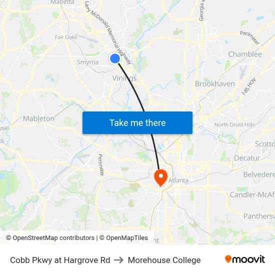 Cobb Pkwy at Hargrove Rd to Morehouse College map